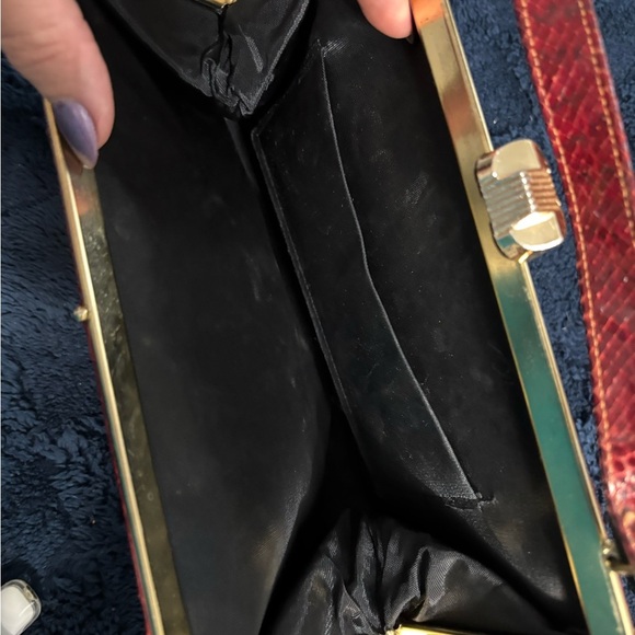 Vintage Red Snakeskin Leather Clutch / Handbag — Mid-Century Exotic - Picture 4 of 5